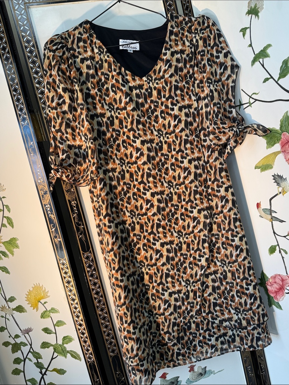 Cattiva Leopard-Print Asymmetrical Dress - Brown/Black silk lining  tie sleeves